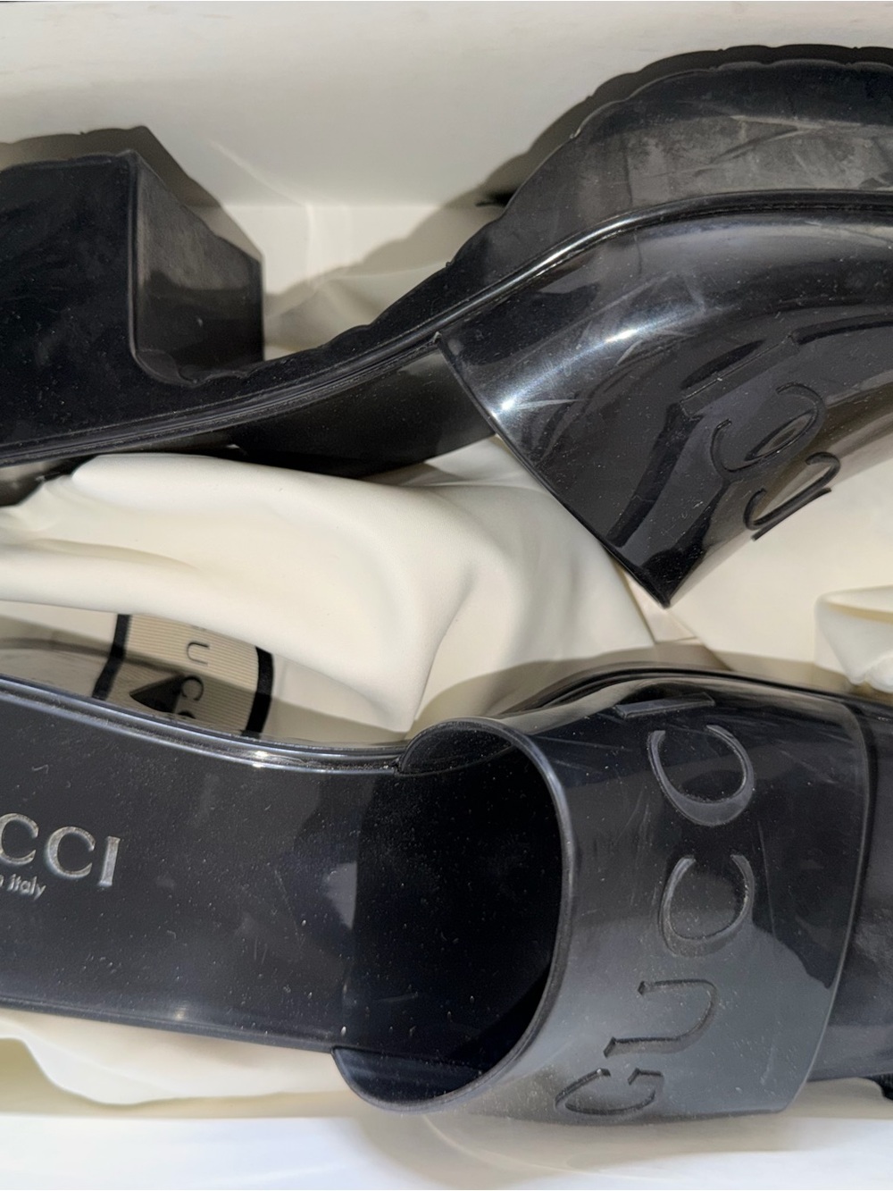 Gucci Black Embossed Logo Slide Sandals